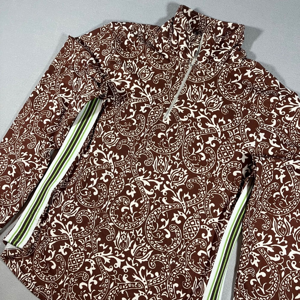 Athleta Womens L Brown Paisley Quarter Zip Pullover Long Sleeve Boho Activewear